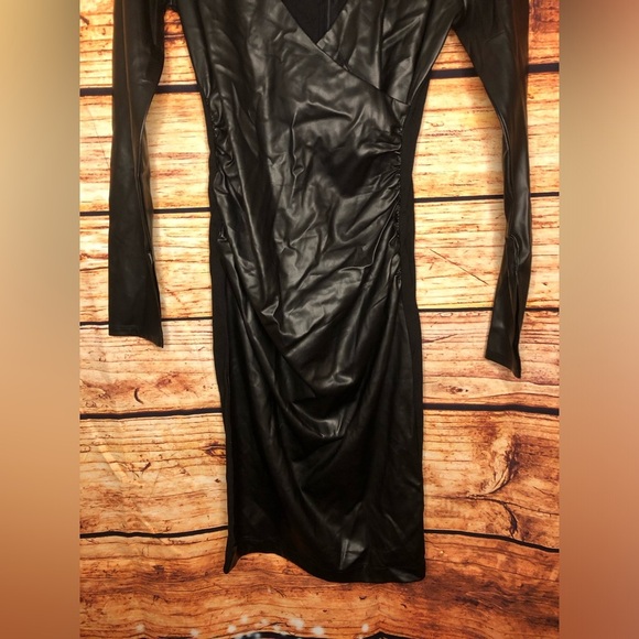 Faux-Leather Surplice Dress - Picture 8 of 16